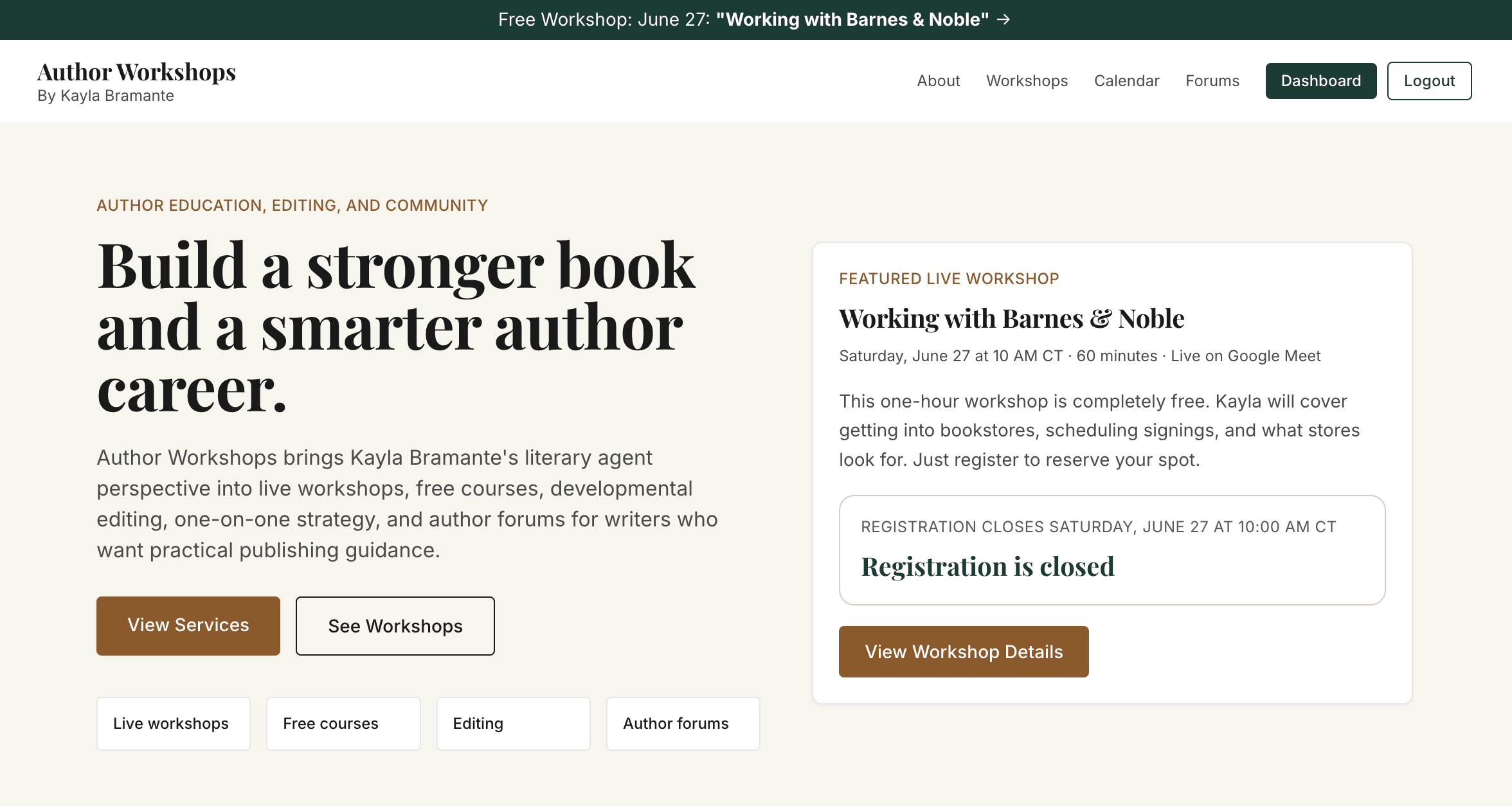 Author Workshops screenshot