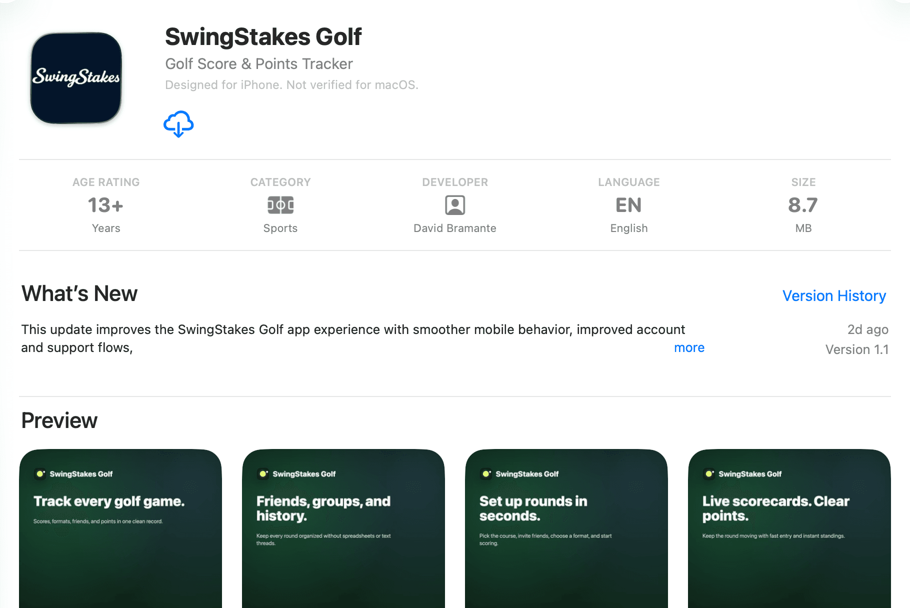 SwingStakes Golf Apple App Store preview screenshot