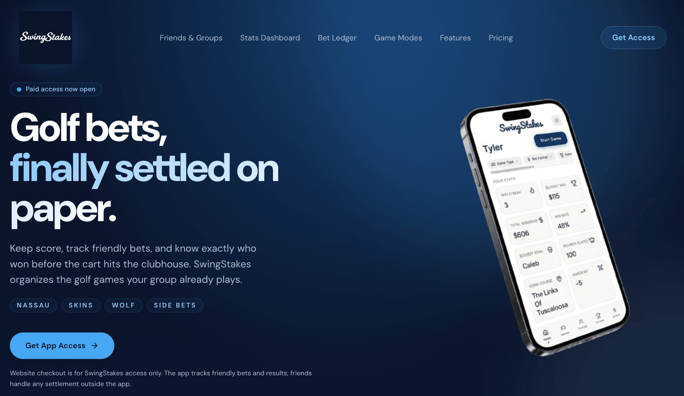 SwingStakes Golf web app screenshot