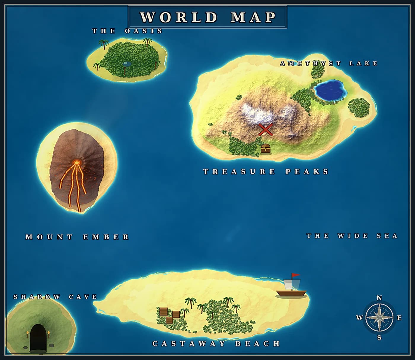 Arrow's original island world map for Voyage of the Arrow