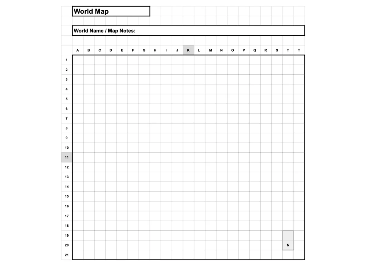 Blank printable world map worksheet with a coordinate grid