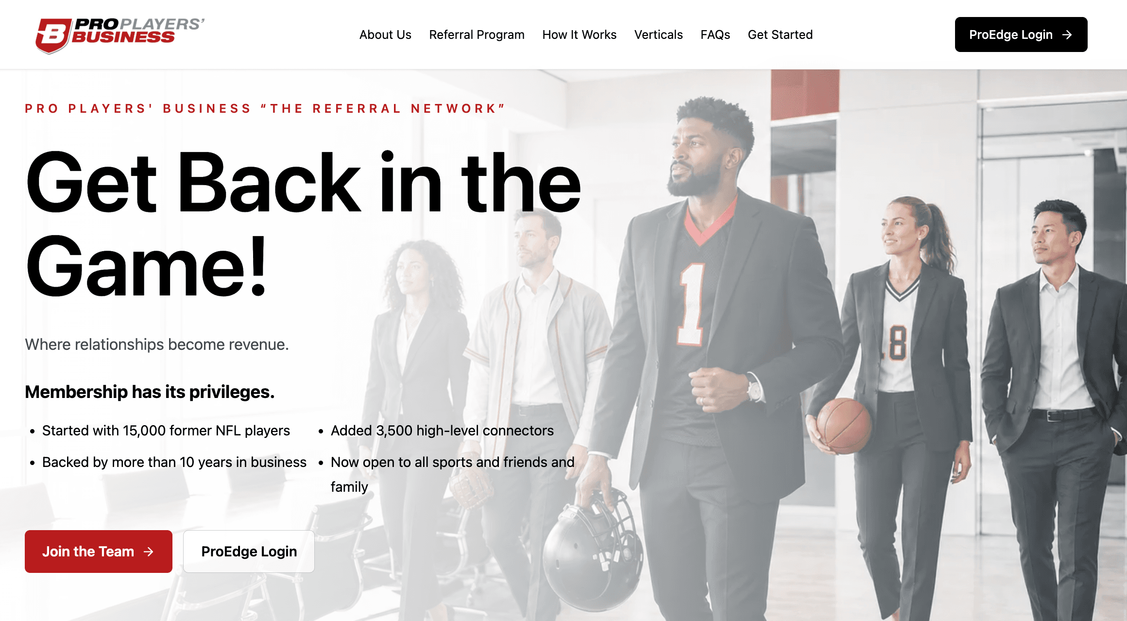 Pro Players Business homepage screenshot